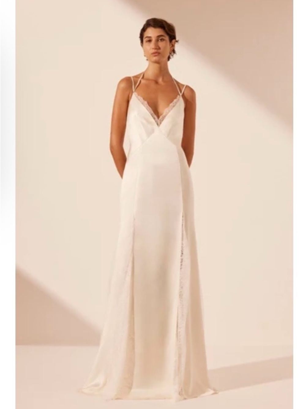 Shona Joy LA LUNE CUMULUS SILK LACE PLUNGED MAXI DRESS - IVORY